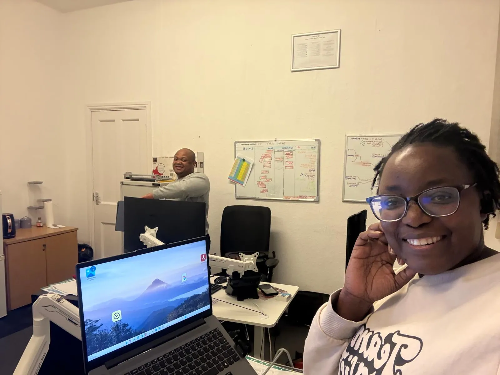 TKS Staffing care coordinator taking a referral call at her desk in the Derby office